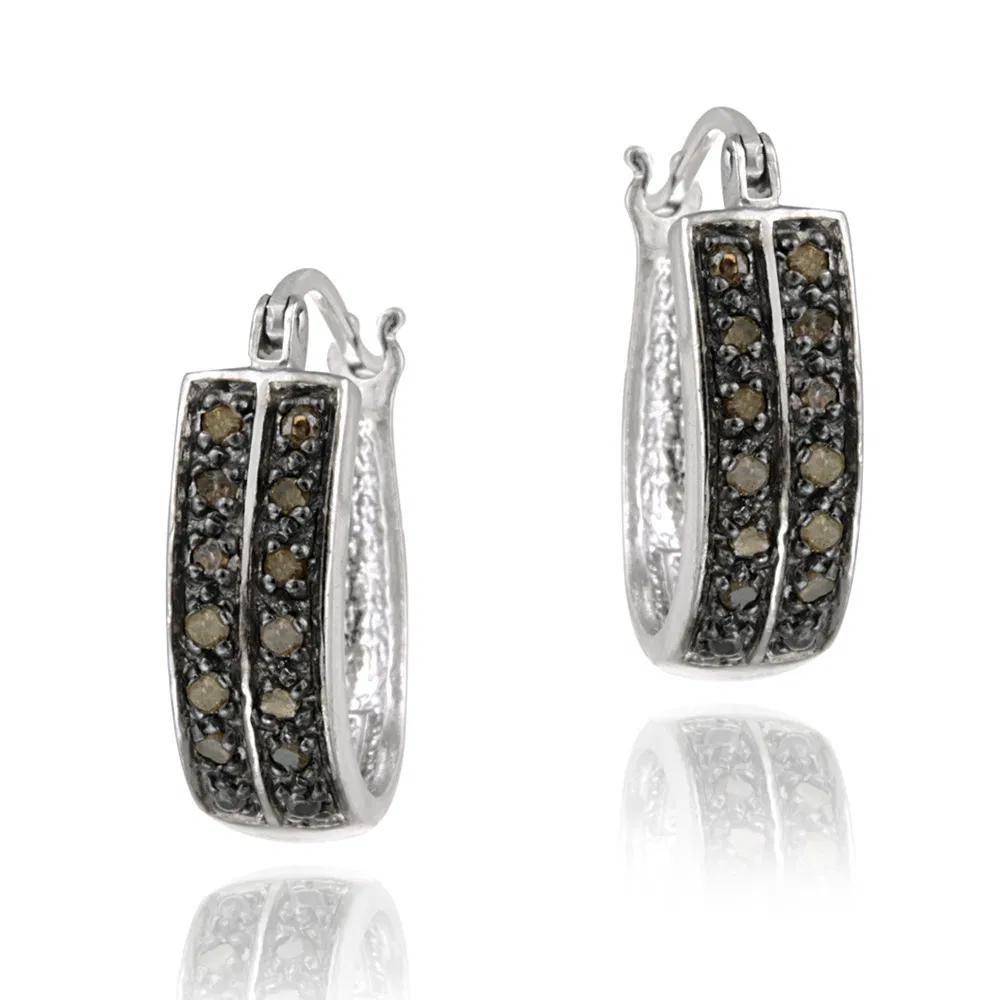 Sterling Silber 1/4ct Champagner Diamant 18mm Oval Hoop Ohrring