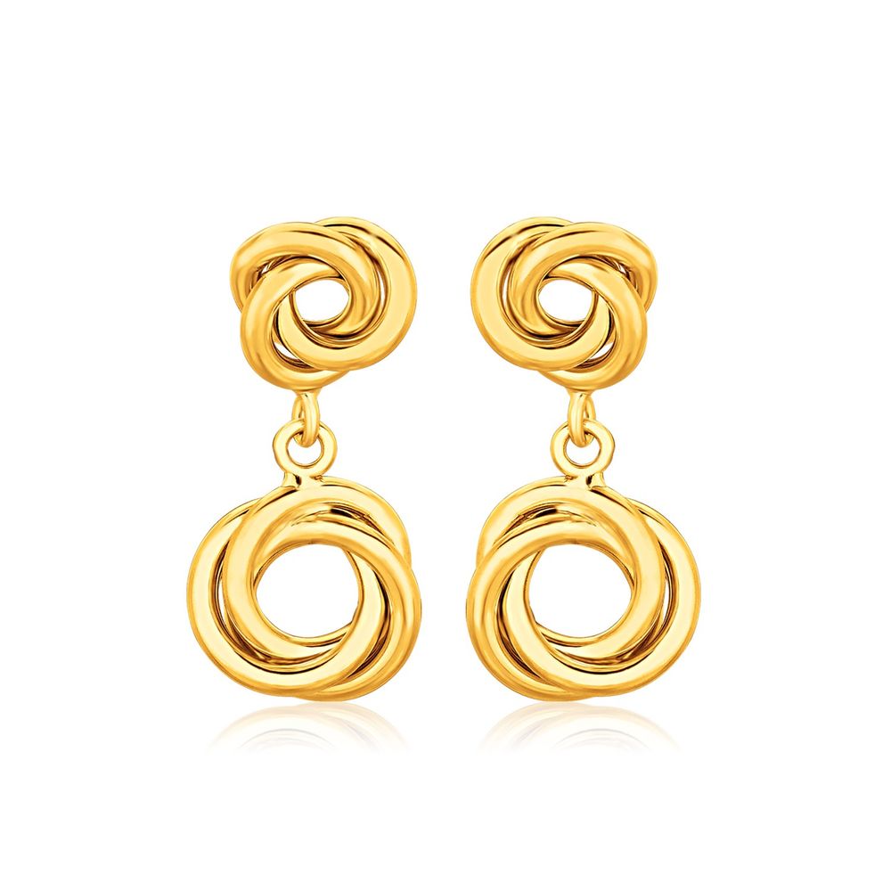 14 Karat Gelbgold Love Knot Stud Ohrringe mit Tropfen