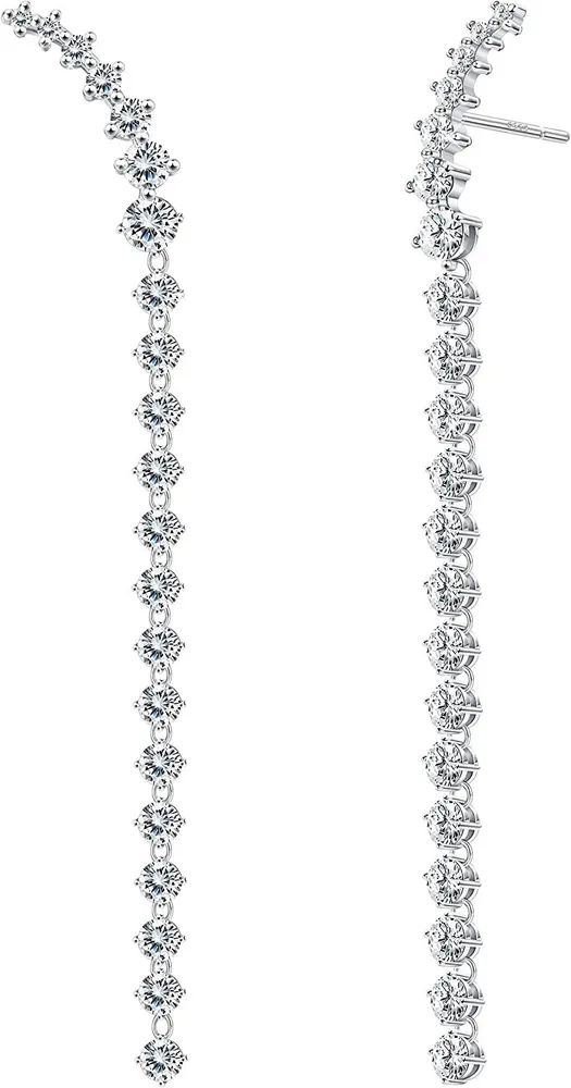 925 Sterling Silver Long Cubic Zirkonia Drop Ohrringe für Frauen Mädchen - Aurora Borealis Black Sparkly CZ Dangle Tassel Ohrringe für Hochzeitsfeier