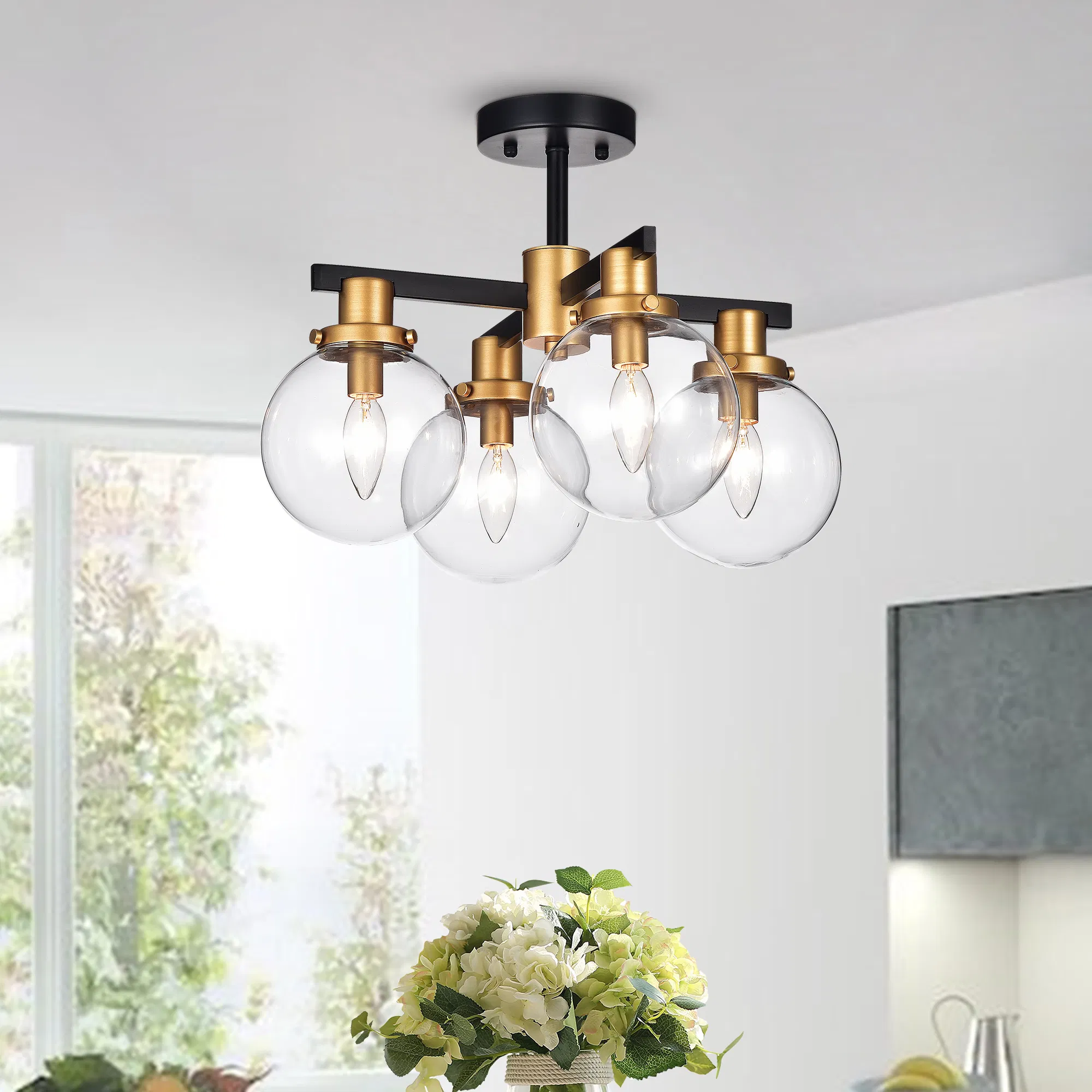 Tegan Schwarz & Gold 4 - Licht Flushmount Deckenlicht