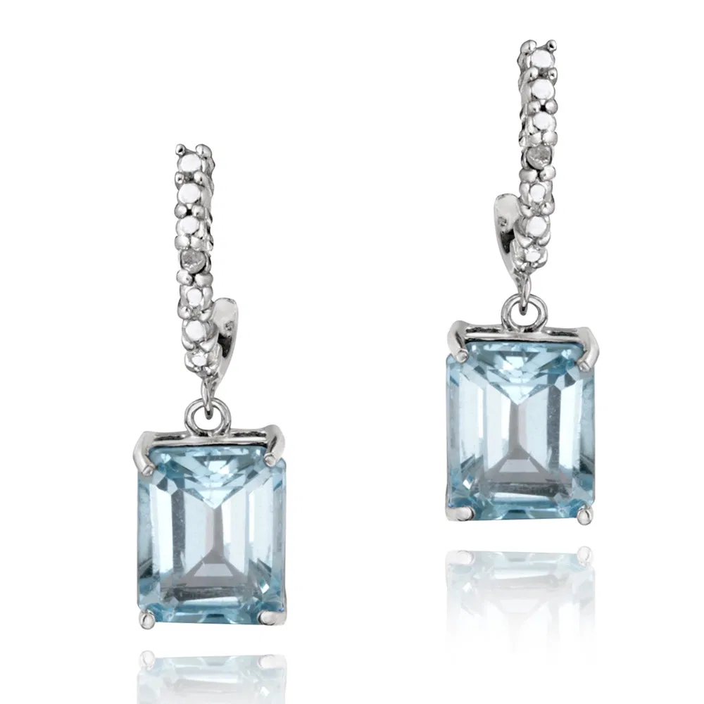 Sterling Silber 5,5ct Blau Topaz & Diamant Akzent Rechteck Dangle Ohrringe
