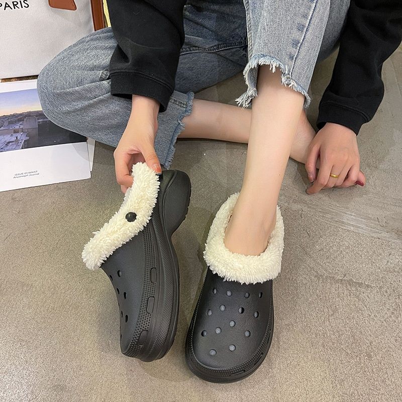 Höhle Schuhe Damen Plüsch dicke Sohlen erhöhen Winter Baotou Baumwoll-Pausschuhe Weibliches Temperament Fairy Muffin Anti-Rutsch Baumwoll Schuhe