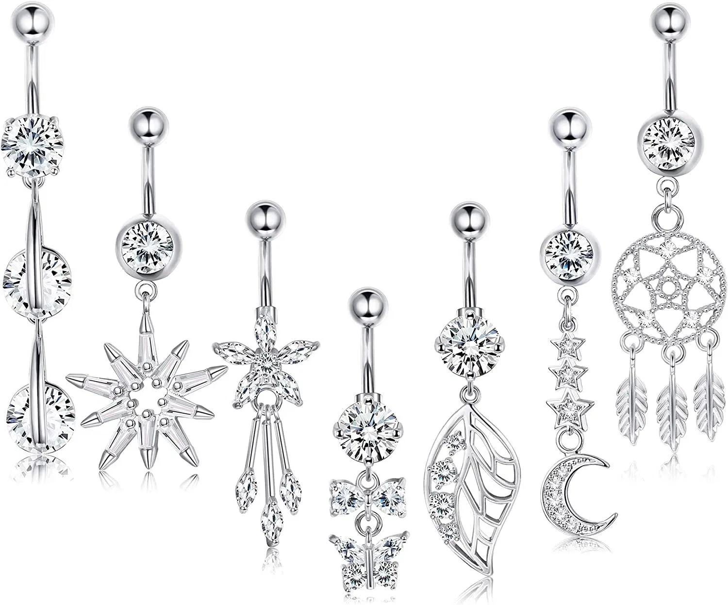 7 Stück 14G Dangle Bauchknopfringe für Frauen 316L Chirurgische Stahl Nabelringe Bauchringe Barbell Körper Piercing Schmuck