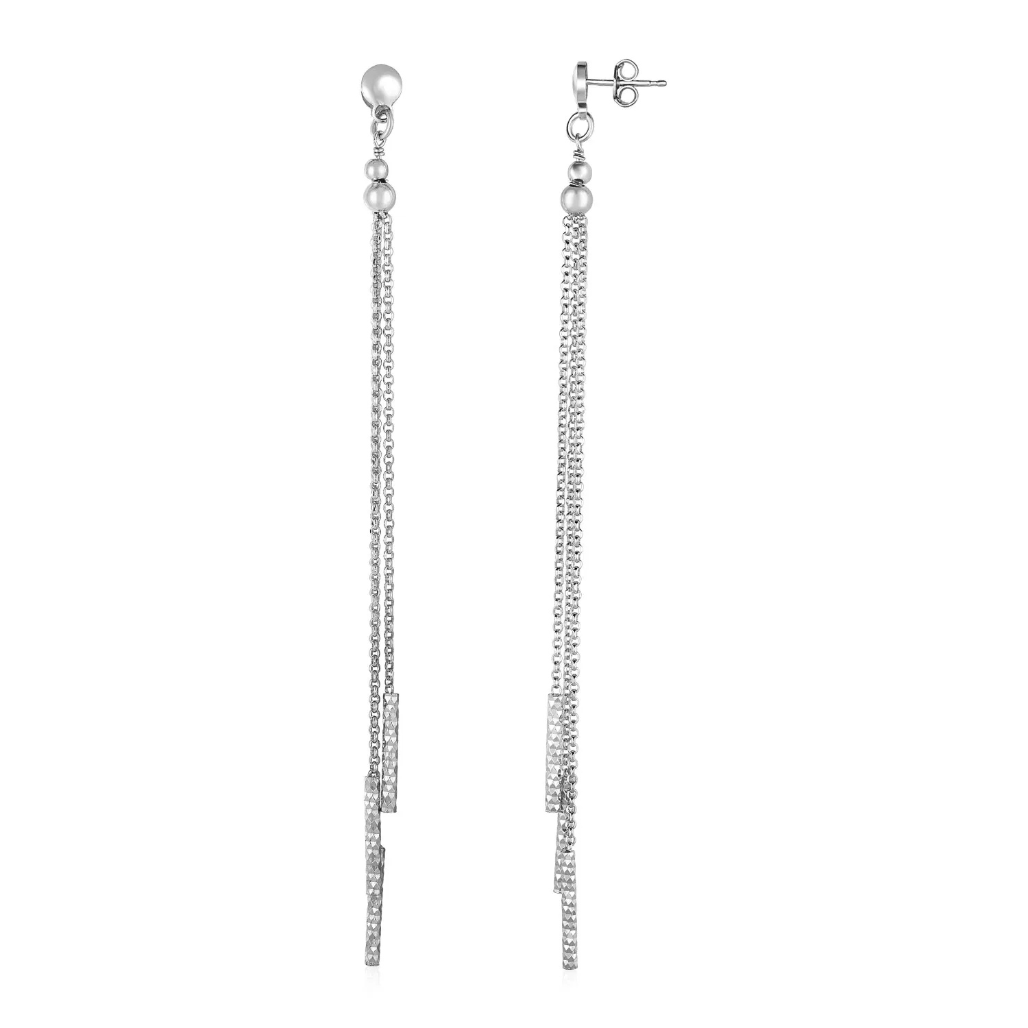 Long Chain Tassel und Textured Bar Drop Ohrringe in Sterling Silber
