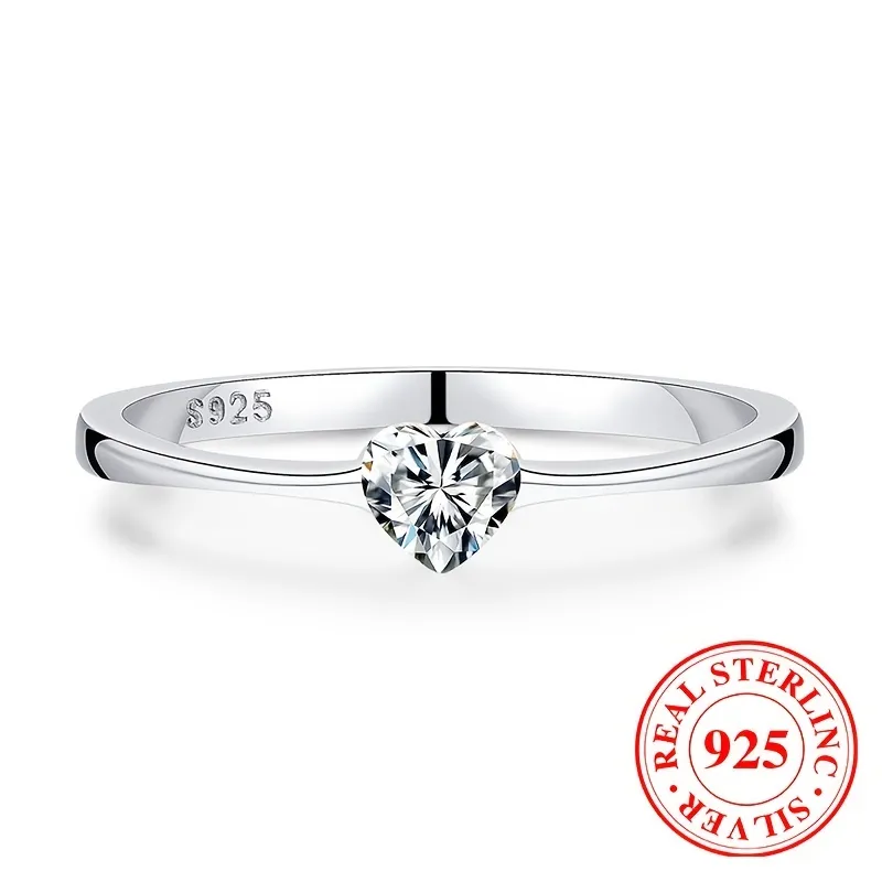 Luxus weiblicher kleiner Herzring 100% echte 925 Sterling Silber Zirkon Stein Ring Boho Versprechen Liebe Verlobungsringe für Frauen