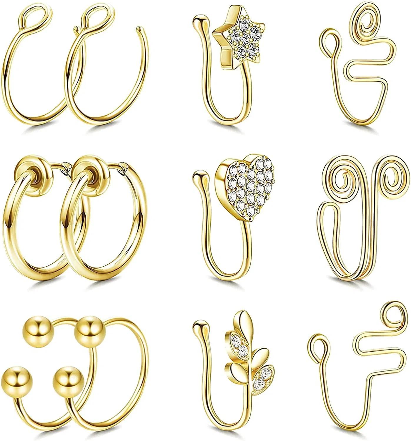 12Pcs Falsche Nase Ringe Clear CZ Nasen Manschette für Nicht-Pierced Nasen Clip auf Nasen Ring Faux Nase Piercing African Nose Cuff für Frauen