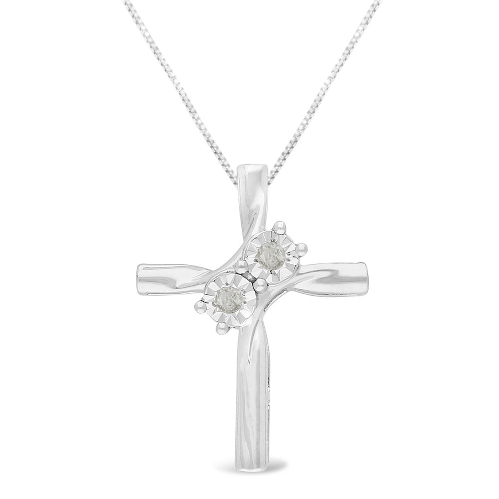 .925 Sterling Silber 1 / 10 Cttw Diamant Miracle-Set 2 Stein 'Zusammen für immer' Kurvenkreuz 18 'Hänger Halskette (I-J Farbe, I2 - I3 Klarheit)