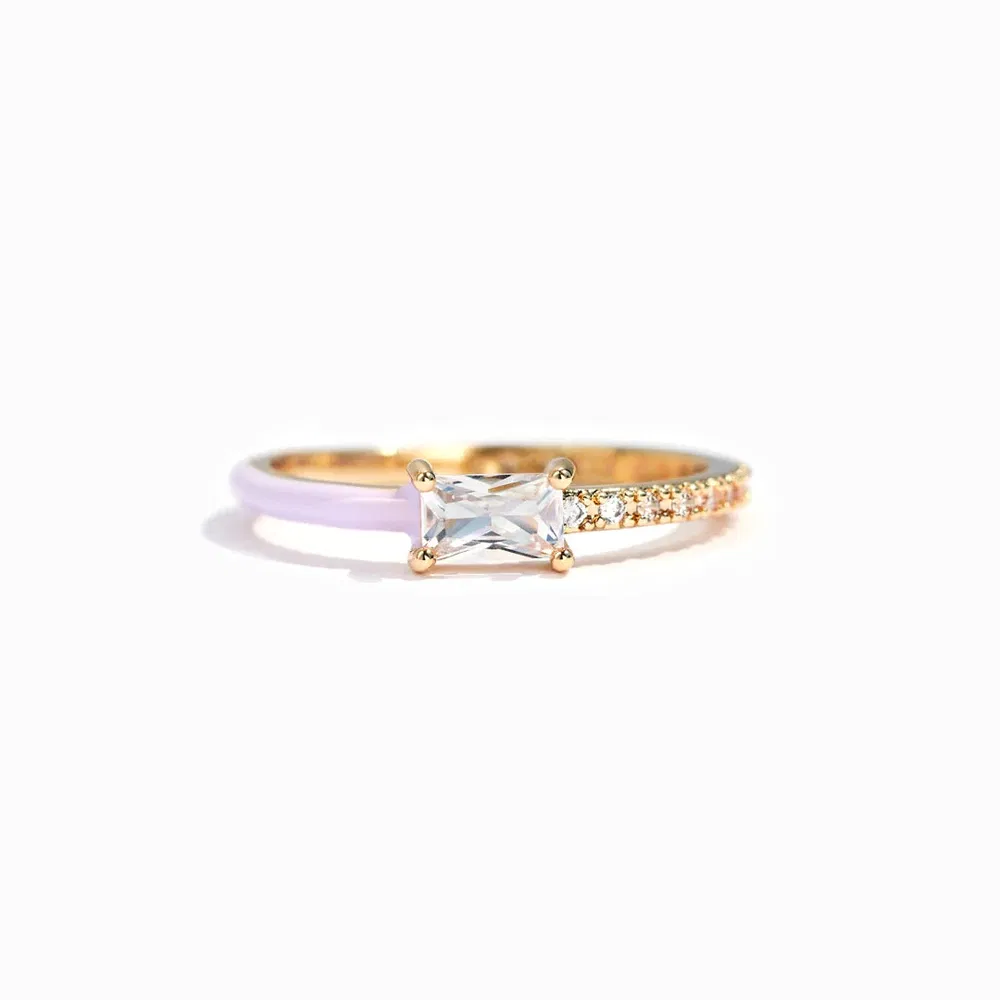 S925 Sterling Silber Herz rechteckige Zirkon geschnitten Halb-Enammel Ring