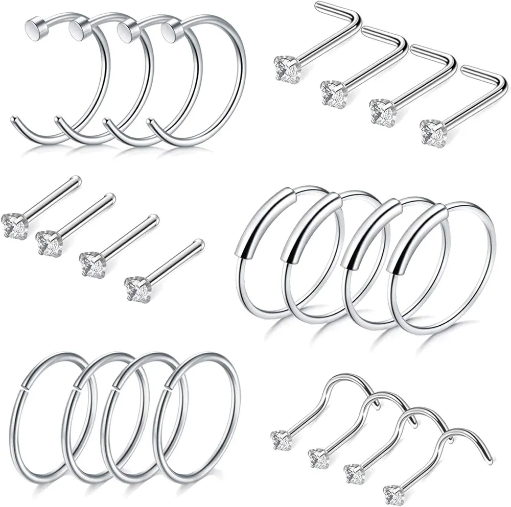 16Pcs 20G Edelstahl Nasen Ringe Studs für Frauen Männer L-geformte CZ Nasen Ringe Nasen Knorpel Tragus Ohr Piercing Ring Hoop Body Set