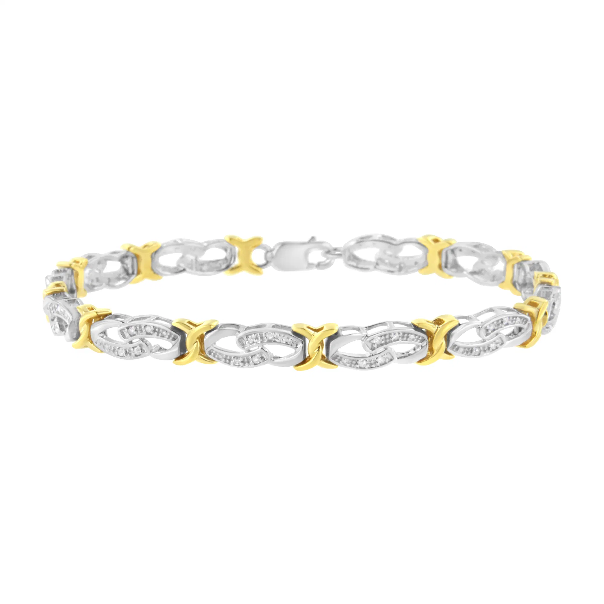 10 Karat gelbgold beschichtetes Sterlingsilber 1 / 4 cttw Diamant Infinity und X Link Armband (I-J Clarity, I2 - I3 Farbe) - Größe 7,25