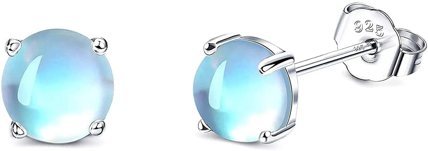 Moonstone Ohrringe 925 Sterling Silber Runde Regenbogen Moonstone Stud Ohrringe winzige kleine Ohrringe Star Moonstone Schmuck für Frauen hypoallergene Ohrringe Geschenk für Mädchen Kid