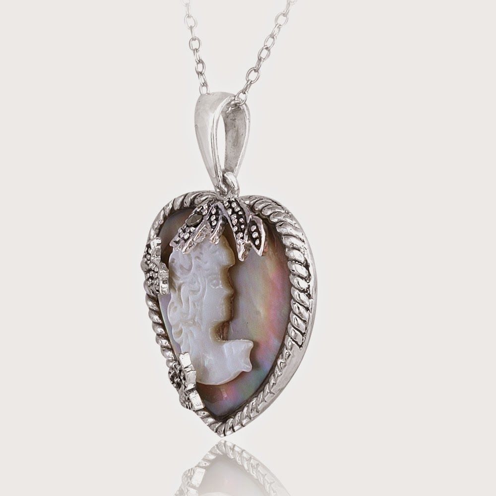Sterling Silber Braun Shell & Marcasite Frau Cameo Anhänger