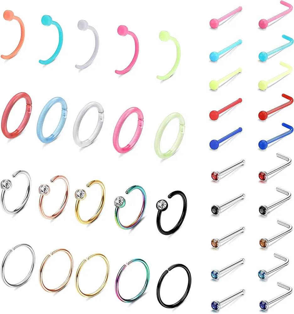 20G Chirurgische Nasen-Ring - Schleife für Frauen Männer CZ Nasen-Stocken Septum Lippen-Piercing Knorpel-Ohrringe Nasen-Piercing - Retainer Clear 40Pcs