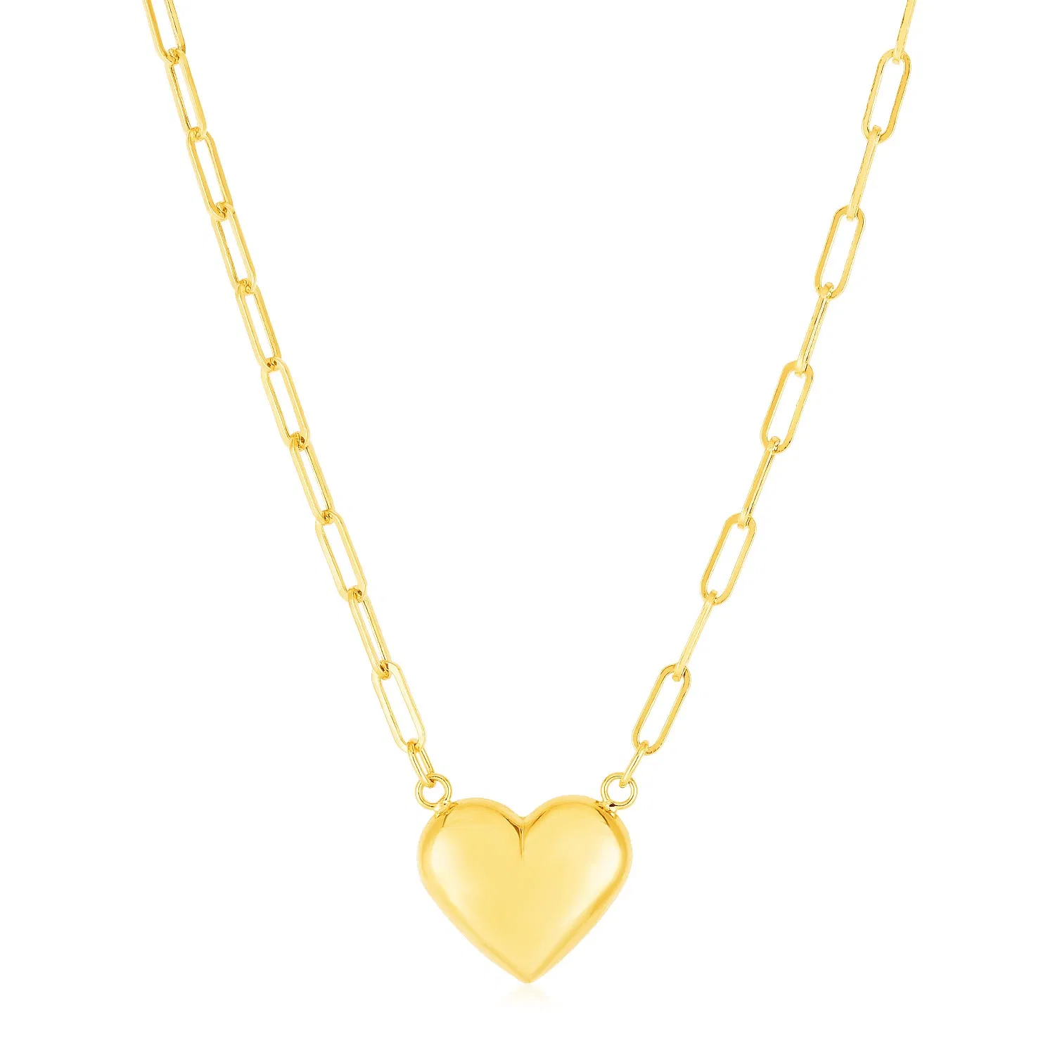 14 Karat Gelbgold Paperclip Ketten Halskette mit Puffed Heart