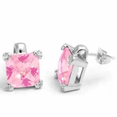 Sterling Silver Pink & White CZ Square Stud Ohrringe