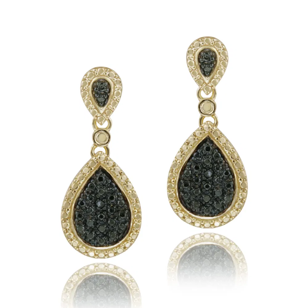 18 Karat Gold über Sterling Silber schwarz Diamant Akzent Tränentropfen Dangle Ohrringe