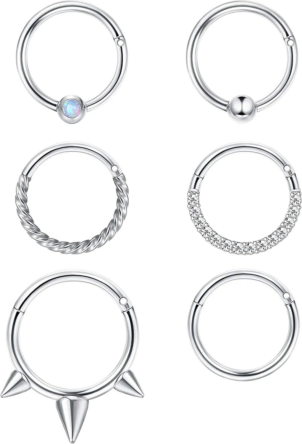 6pcs 16G Septum Ring Knorpel Hoop Ohrringe für Frauen Männer Edelstahl Nasenringe Daith Tragus Helix Ohrringe Hinge Clicker Ringe CZ Opal Piercing
