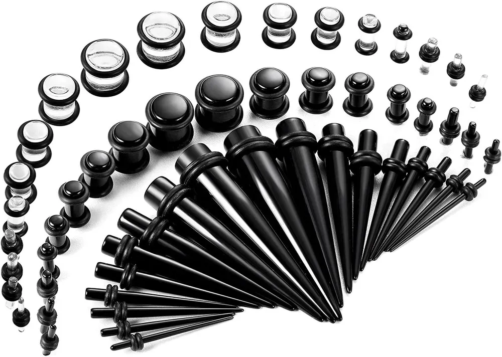 54pcs Stretching Kit Acrylic Taper Kit mit Steckern Doppel-O - Ringe 14G-00G