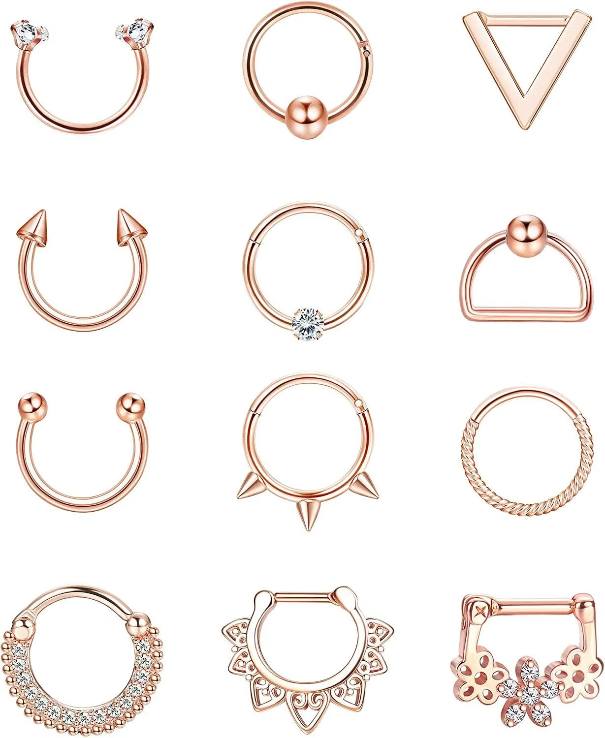 12pcs 16G Edelstahl Septum Ringe CZ Knorpel Ohrringe Hoop Horseshoe Helix Tragus Daith Ohrringe Hinge Clicker Segment Septum Piercing für Frauen Männer