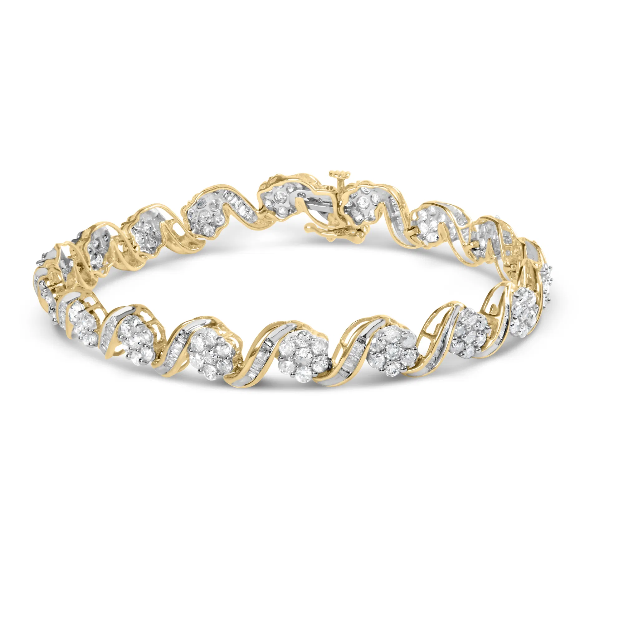 10 Karat Gelbgold 5,00 Cttw Round-Cut und Baguette-Cut Diamant Floral Link 7,25
