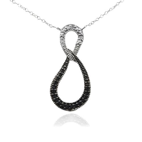 Sterling Silber Schwarz & Weiß Diamant Accent Infinity Halskette