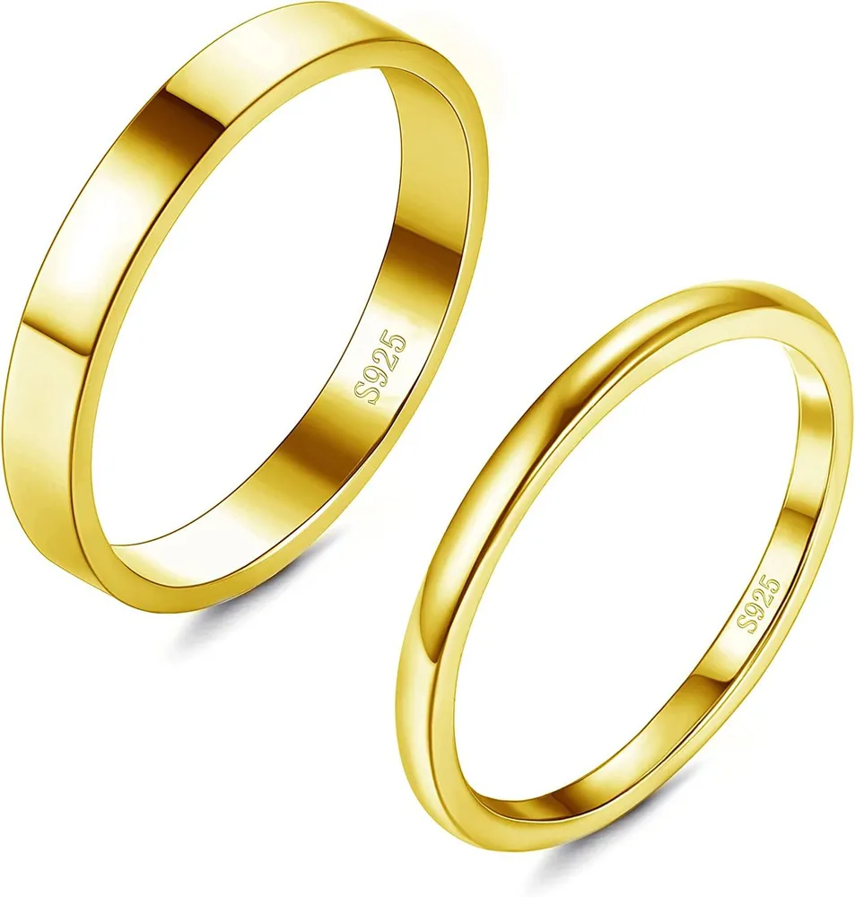 925 Sterling Silberband Ringe für Frauen Goldplated Daumen Ring einfache Hochzeitsband Mode Stacking Love Promise Ring 2mm 3mm Größe 7
