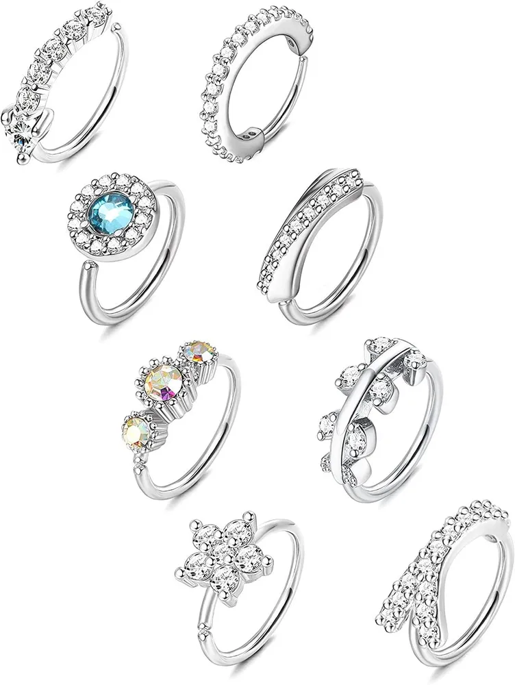 8pcs 20G Edelstahl Nasen Ringe Schleife für Frauen Männer gepflastert CZ Blumen Nasen Ohrschleife Knorpel Stump Ohrringe Nasen Schleife Ringe Gold Schleife Nasen Piercing Set