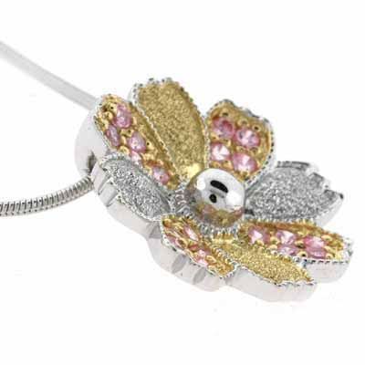 Sterling Silber Zwei Tone Pink CZ Blumen Halskette