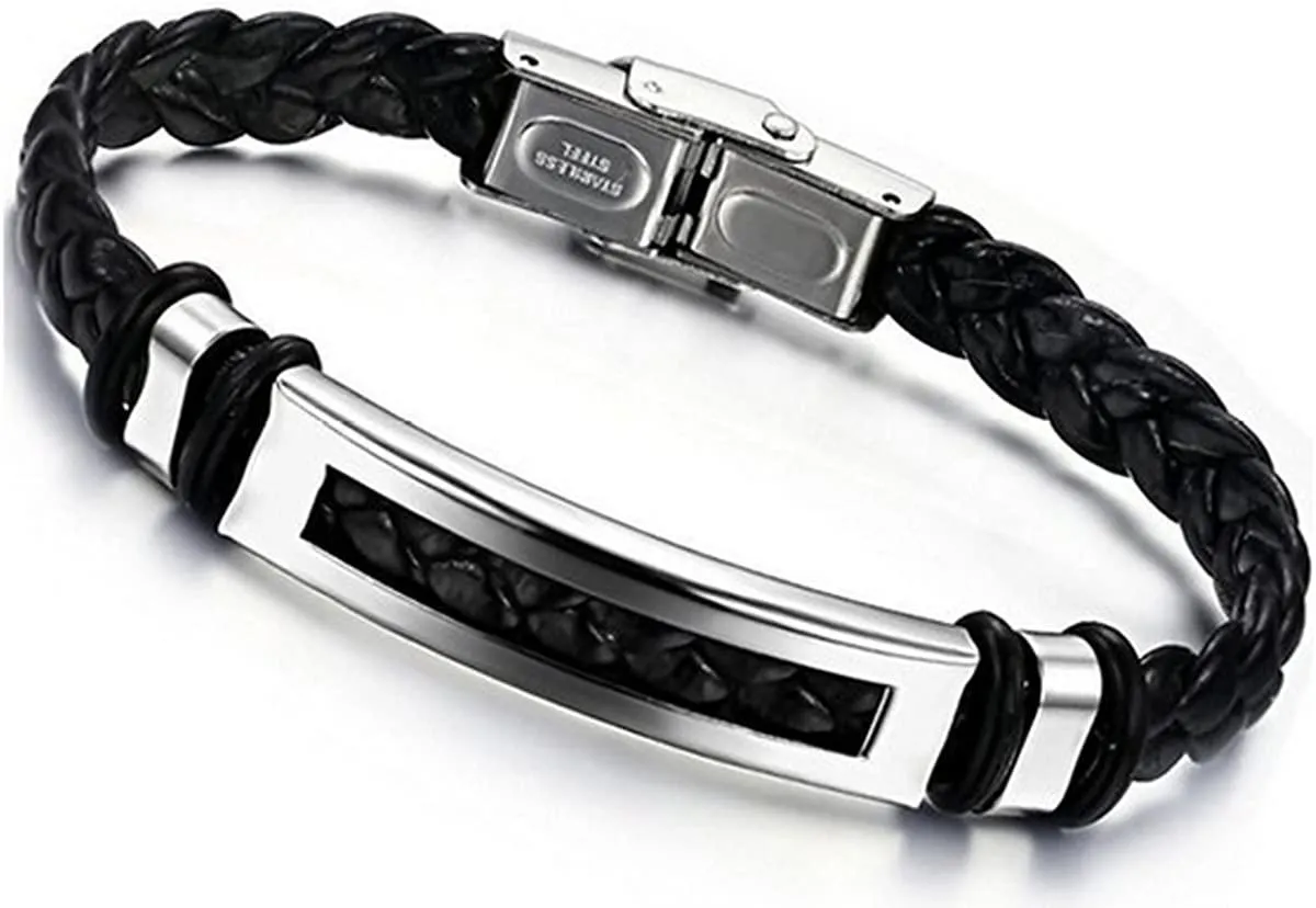 Schmuck Männer Nickel-freie Edelstahl Herren Armband Herren Leder Armband Breite Echtes Leder Armband bester Freund Schwarz