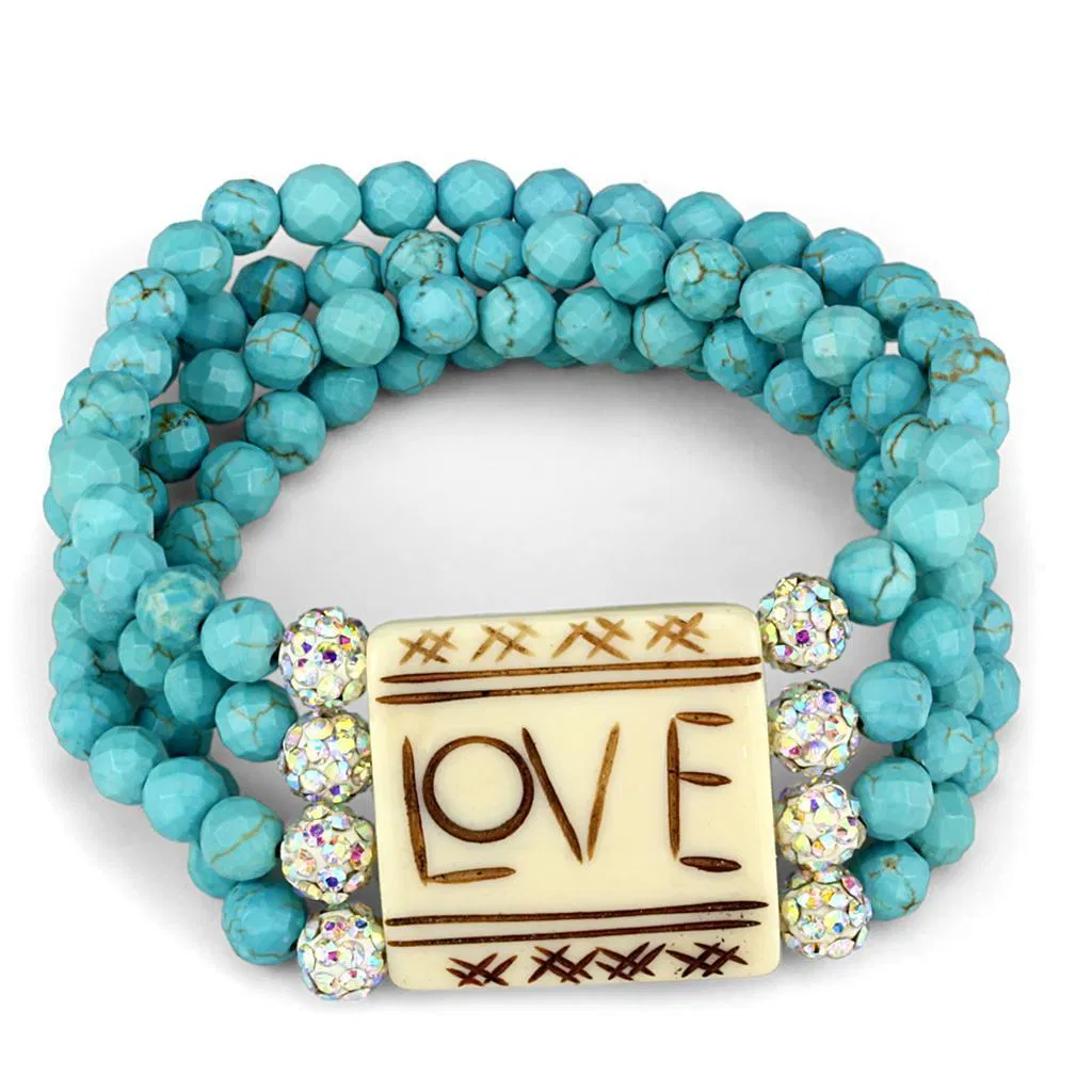 LO3799 - kein beschichtetes Messing-Armband mit synthetischem Glas in Meerblau
