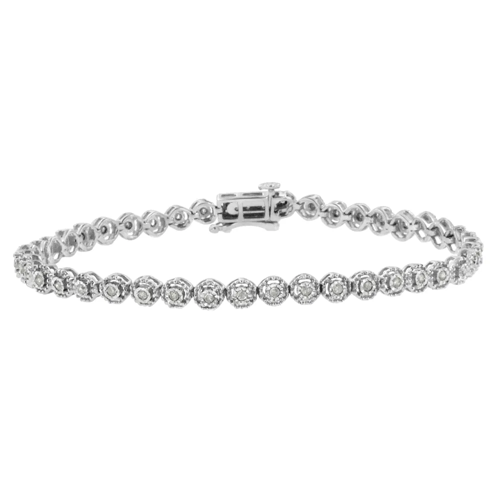 .925 Sterling Silber 1/2 Cttw Miracle Set Round Diamond Bezel Design Link Armband (I-J Farbe, I2 - I3 Klarheit) - 7.25