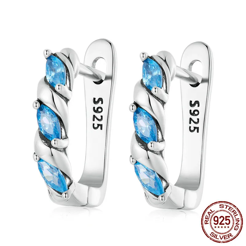 925 Silber Aquamarine Zirkon Ohrschnallen für Frauen