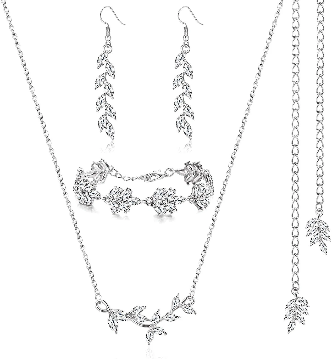 Hochzeit Brautset für Frauen Kristall Rhinestone Hintergrund Halskette Dangle Ohrringe Armband Set Kostüm für Frauen Brautjungfer Geschenk