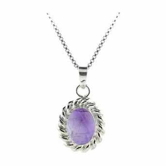 Sterling Silber Twisted Silber Border Echtes Amethyst Stein Oval Anhänger