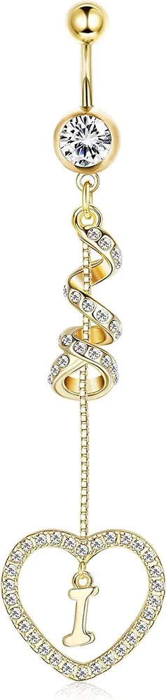 14G Bauchknopf Ringe Dangle mit Initialen für Frauen Mädchen Dangle Nabel Ringe 316L Chirurgische gebogene Nabel Barbell Dangle Bauch Piercing Schmuck