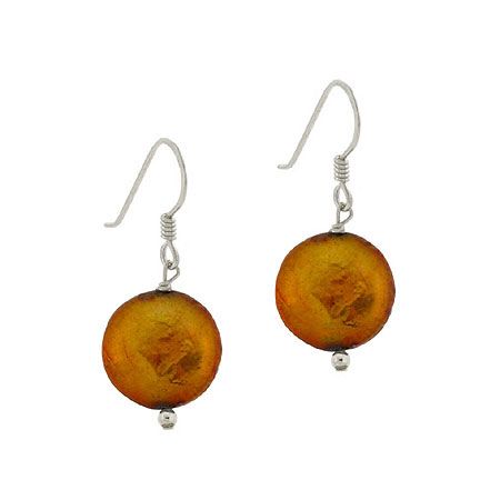 Sterling Silver Amber Freshwater Cultured Coin Pearl Dangle Ohrringe