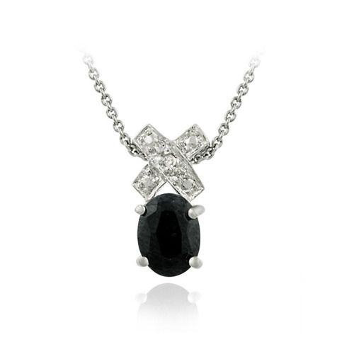 Sterling Silber Sapphire & Diamond Accent X und Oval Pendant