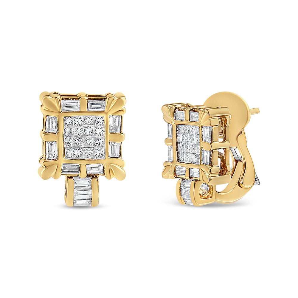 14K Gelbgold 7 / 8 Cttw Prinzessin und Baguette-Cut Diamant Square Framed Huggie Hoop Omega Ohrringe (H-I Farbe, SI1 - SI2 Klarheit)