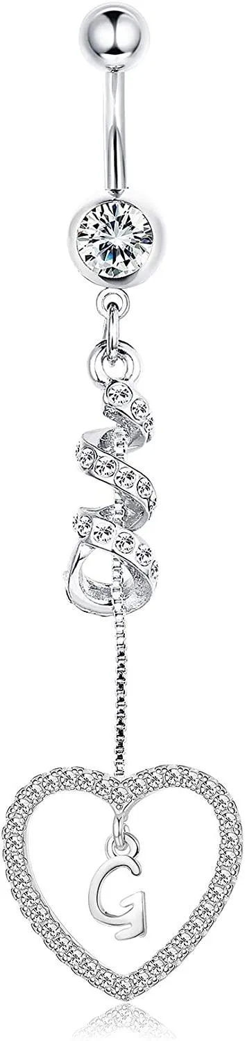14G Bauchknopf Ringe Dangle mit Initialen für Frauen Mädchen Dangle Nabel Ringe 316L Chirurgische gebogene Nabel Barbell Dangle Bauch Piercing Schmuck