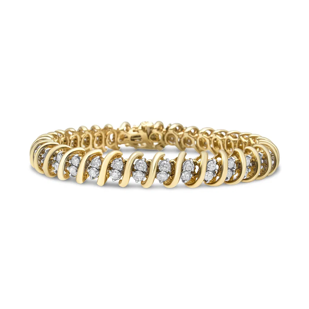 10 Karat Gelbgold 2.0 Cttw Martini Prong Set Brilliant Round Cut Double Diamond S Link Tennis Armband (J-K Farbe, I1 - I2 Klarheit) - 7
