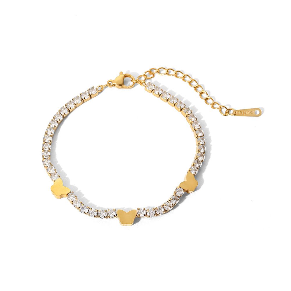 Edelstahl Schmetterling Round Zircon Tennis Kette