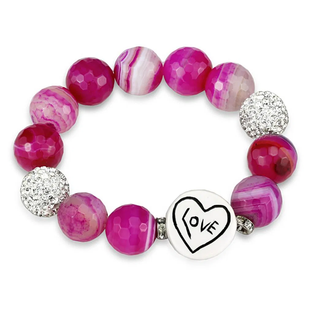 LO3789 - Antike Silber-Messing - Armband mit synthetischem Onyx in Fuchsia