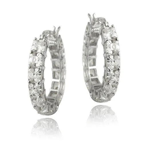 Sterling Silber 10ct Asscher Cut CZ Oval Hoop Ohrringe