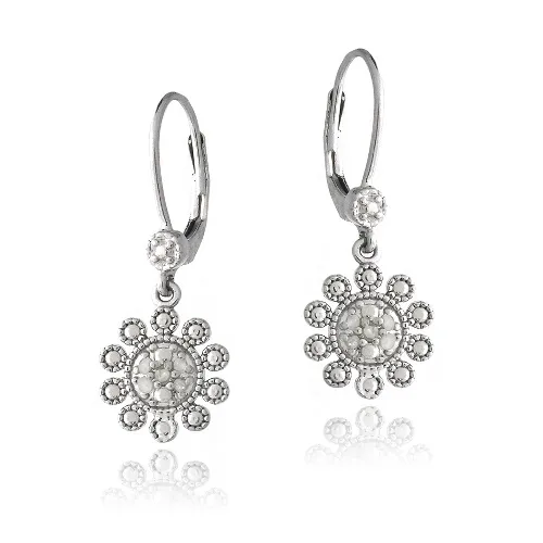 Sterling Silber 1 / 10ct Diamant Flower Dangle Leverback Ohrringe