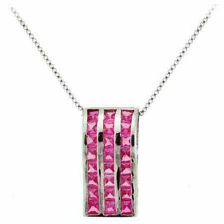 Sterling Silber Dunkel Pink CZ Rechteck Slide Anhänger