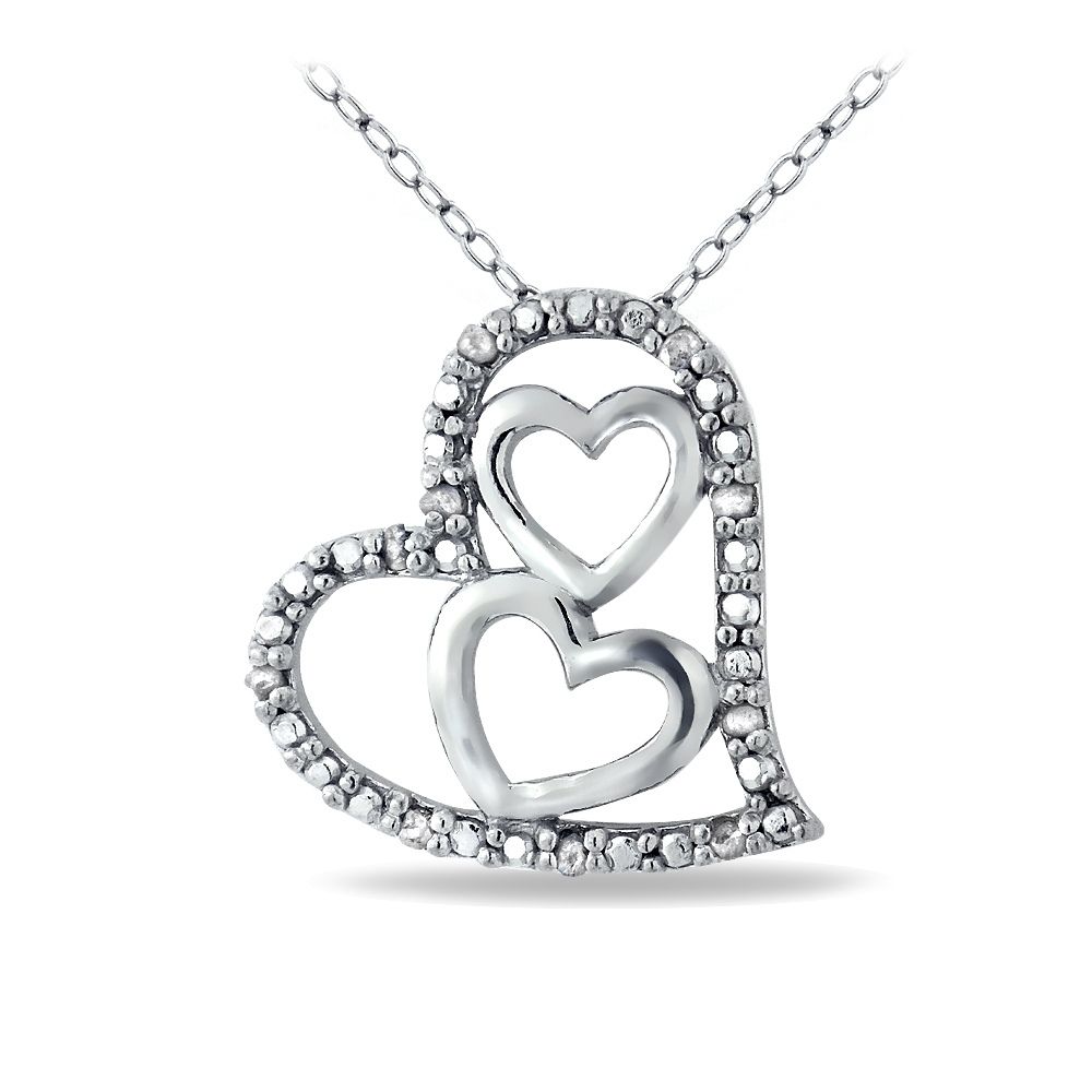 Sterling Silber 1 / 10ct Diamant Triple Heart Halskette