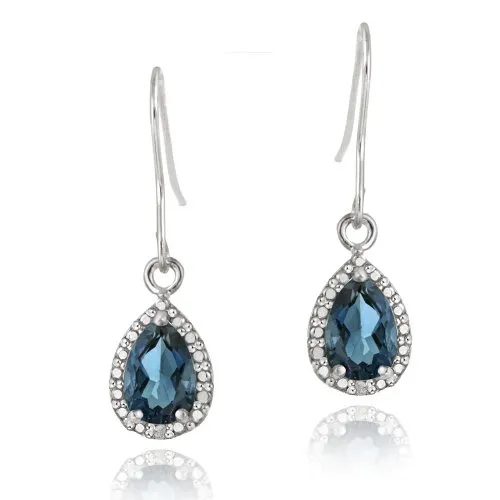Sterling Silber 3ct London Blue Topaz & Diamond Accent Teardrop Dangle Ohrringe