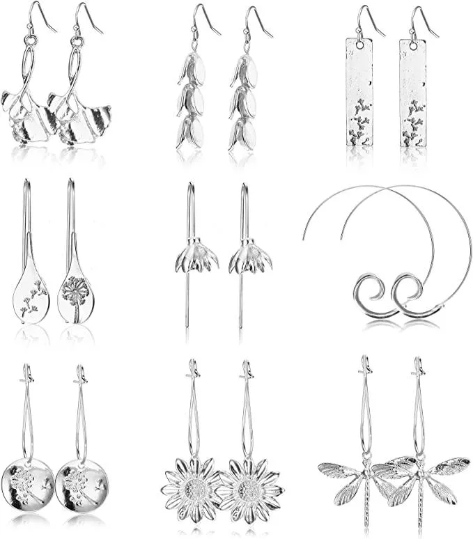 9 Paris Bohemian Vintage Drop Dangle Ohrringe für Frauen Boho Flower Butterfly Statement Ohrringe Mode Hangling