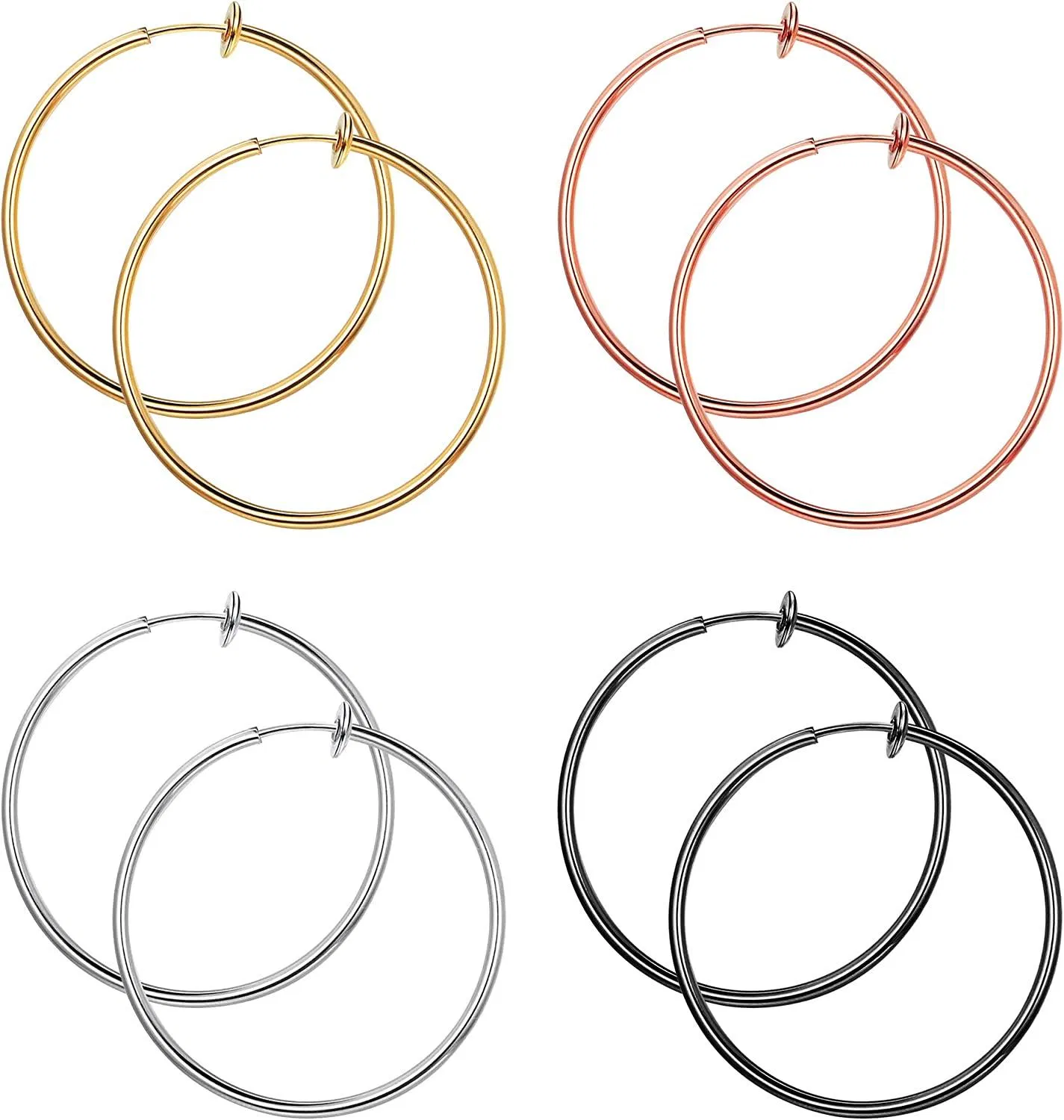 4 Paare Edelstahl Fake Hoop Ohrringe für Frau Männer Big Clip On Hoop Ohrringe Set Non-Pierced Ohr