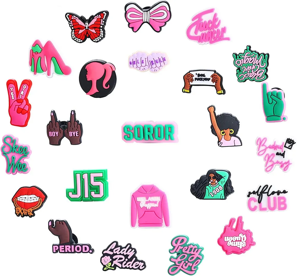 25pcs Mode Schuh Charms Dekoration für Frauen Mädchen Schwarzes Mädchen Magische Schuh Charms Pack für Loch Schuhe Pantoffeln Clog Sandalen Armband Halloween Geburtstag Geschenke